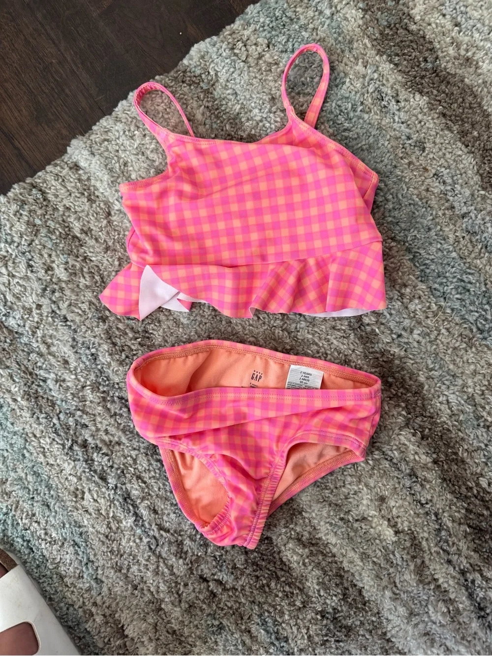 GAP Kids Pink and Orange Gingham Ruffle Two-Piece Swim Set